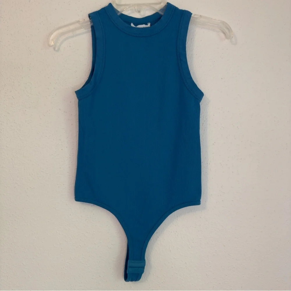 Happily Grey Women's Sleeveless Ribbed Crew Neck Bodysuit Teal Size M/L